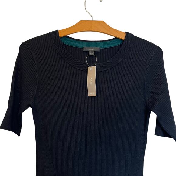 NWT J. Crew Ribbed Knit Midi Dress Black Short Sleeve Classic Office Formal XS - Picture 5 of 10